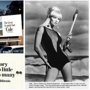 1964 RARE Vintage Cole of California Scandal Suit Black Fishnet Plunge Neck READ